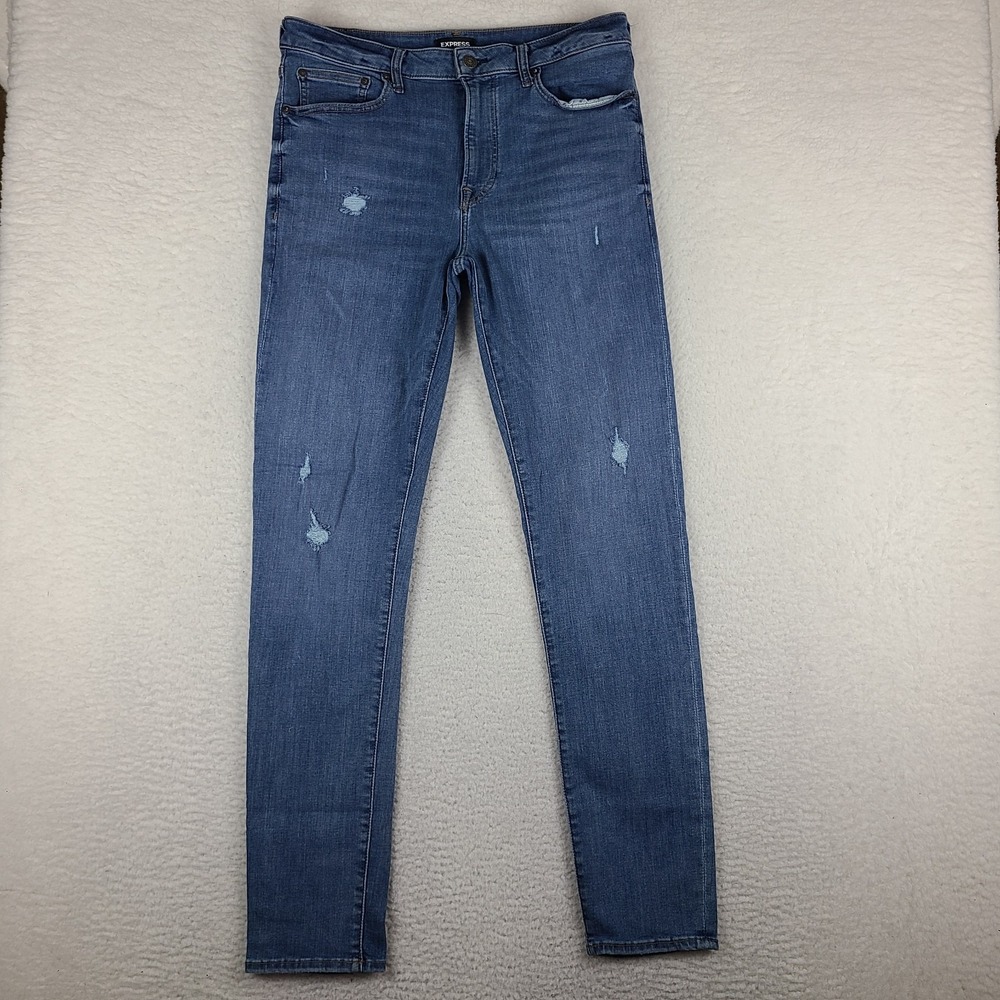 EXPRESS Jeans Mens 34x34 Blue Slim Distress Medium Wash Denim